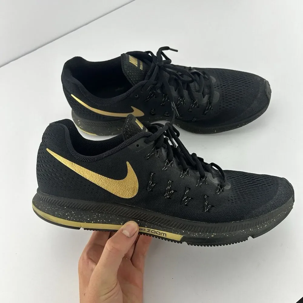Nike Mens 12 Running Shoe Black And Gold Air Zoom Pegasus 34 Nike Low Top VGC